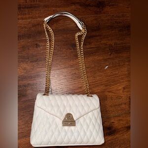 Nine West Ivory Quilted Mini Shoulder Bag with Gold Chain